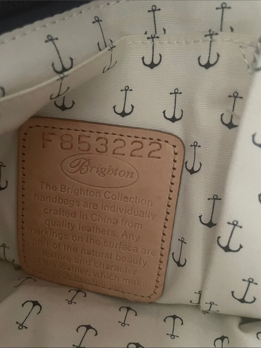 Brighton Blue and Cream Striped Satchel with Tan Trim